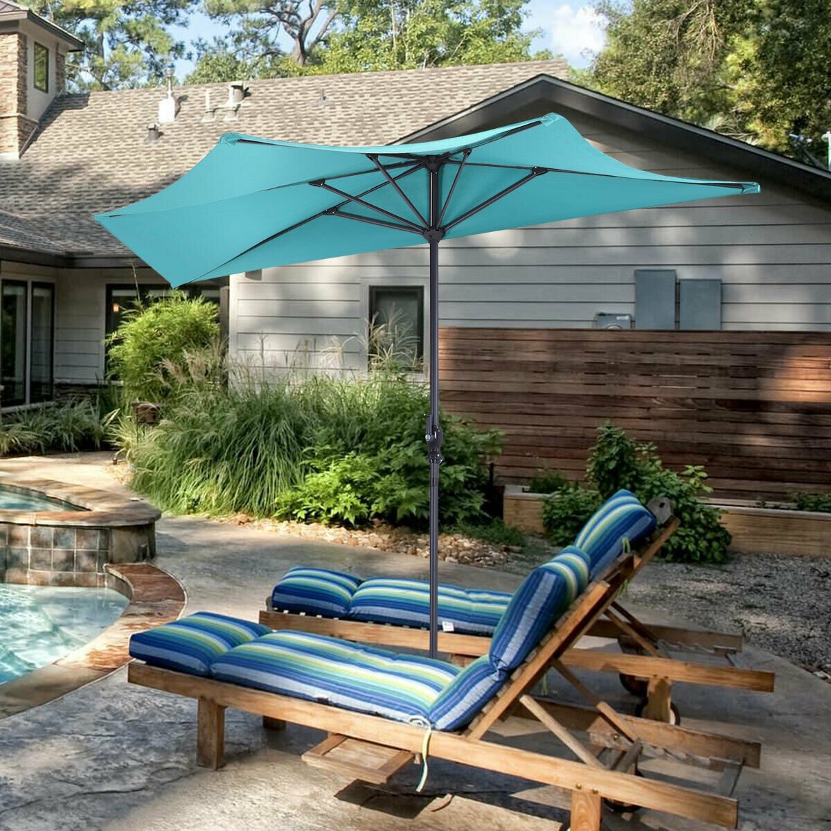 9Ft Patio Bistro Half Round Umbrella -Beige