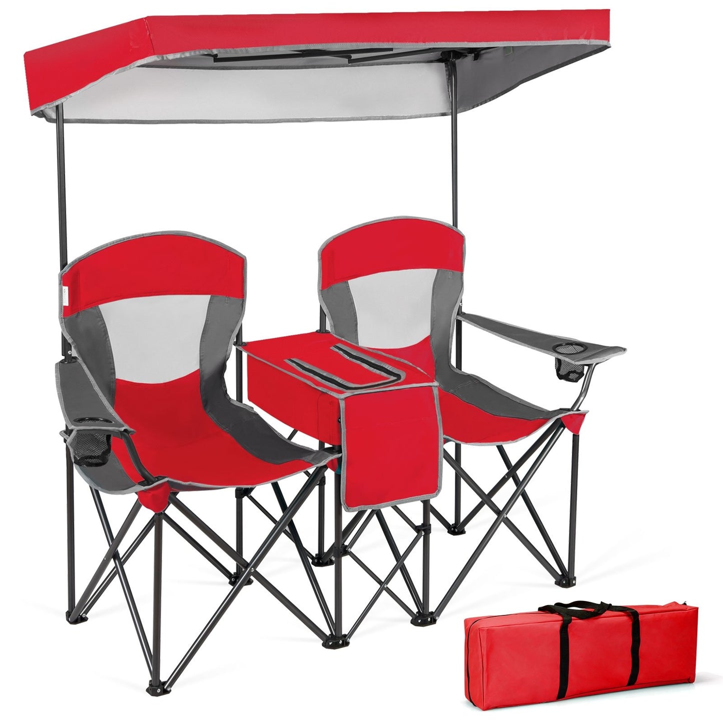 Portable Folding Camping Canopy Chairs with Cup Holder-Blue