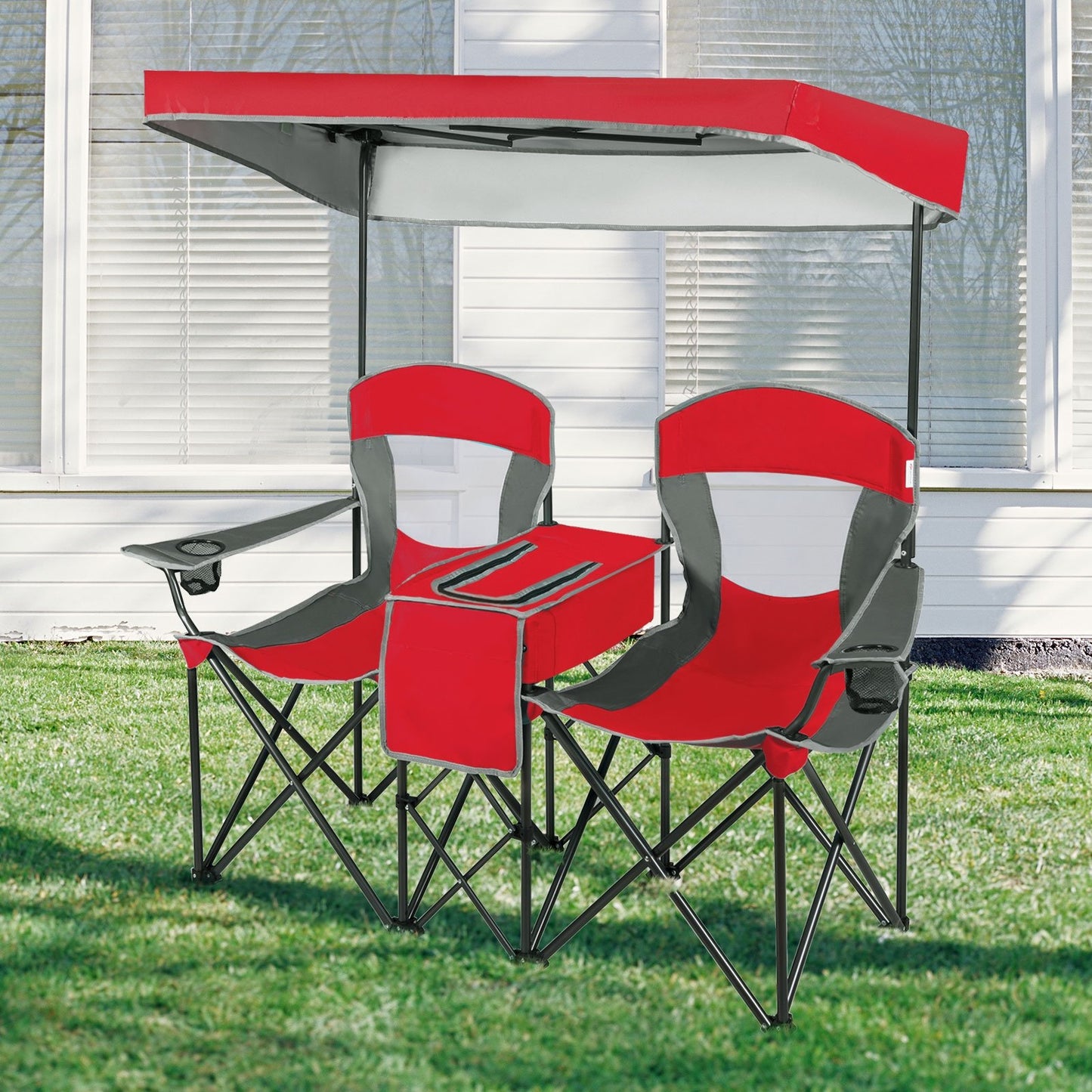 Portable Folding Camping Canopy Chairs with Cup Holder-Blue