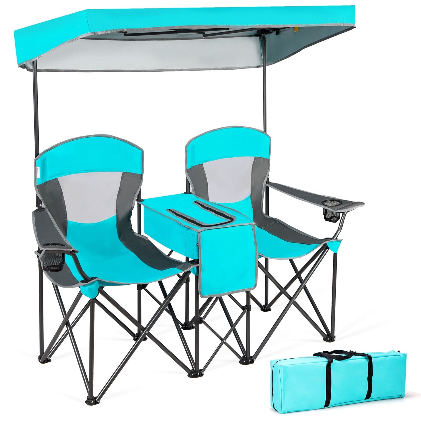 Portable Folding Camping Canopy Chairs with Cup Holder-Blue