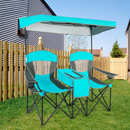 Portable Folding Camping Canopy Chairs with Cup Holder-Blue