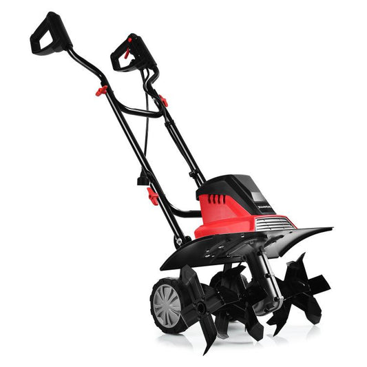 17-inch corded electric tiller and cultivator with 13.5 amp motor and 9-inch tilling depth, ideal for garden soil preparation.