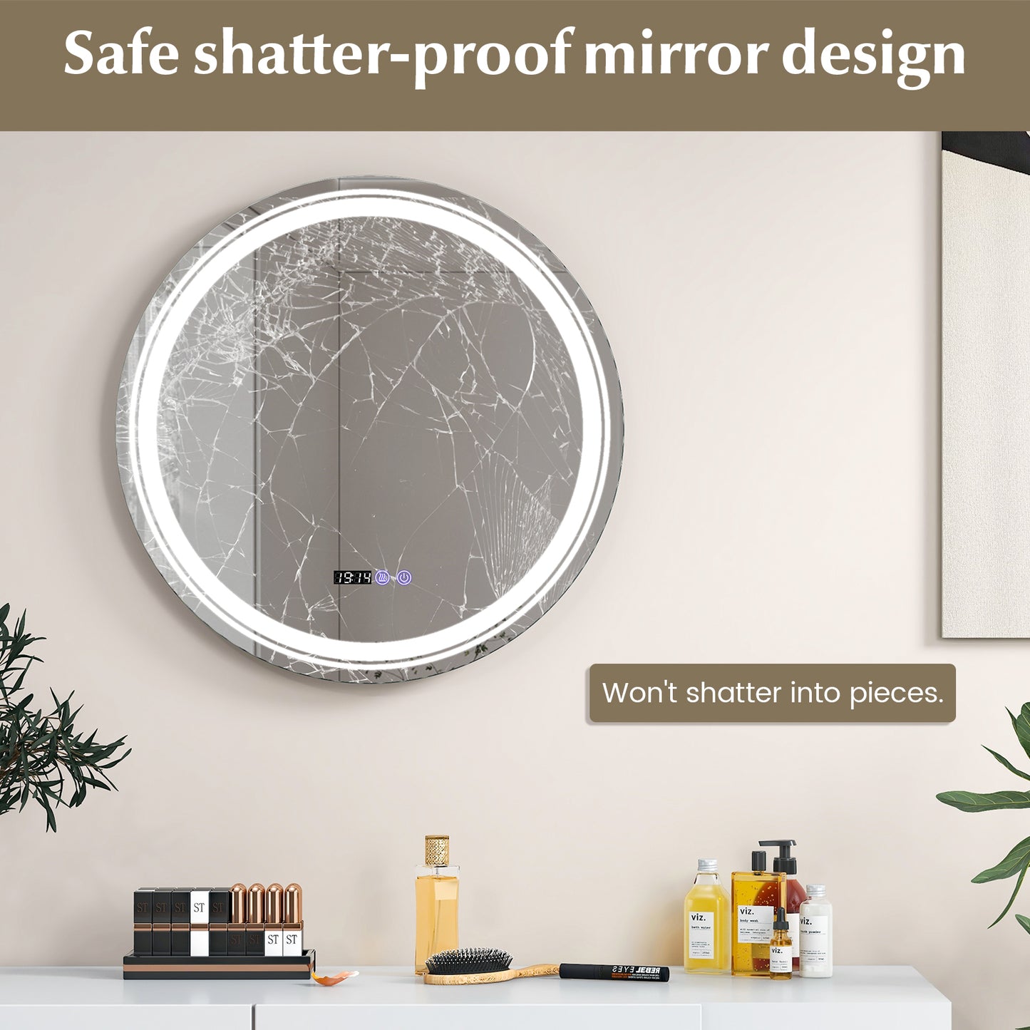 Anti-Fog Round Led Bathroom Mirror with 3 Color LED Lights-M