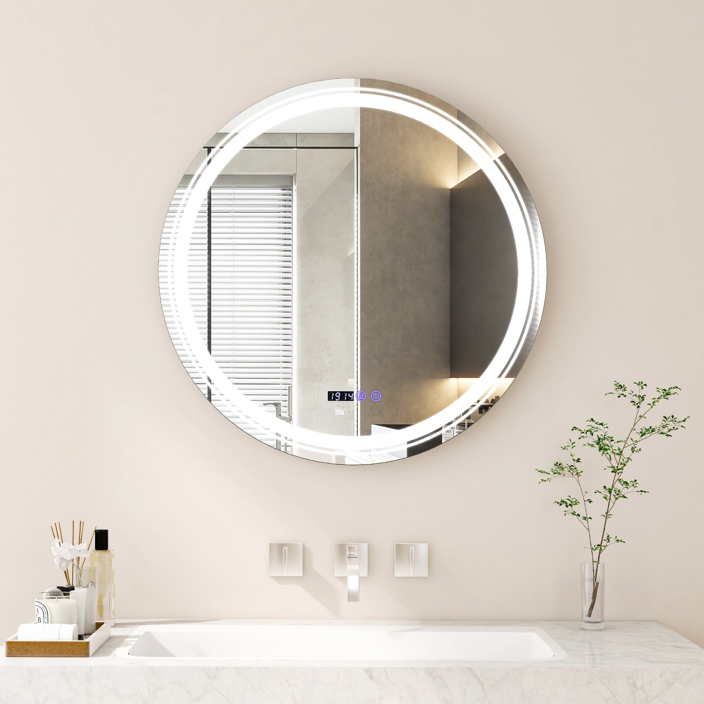 Anti-Fog Round Led Bathroom Mirror with 3 Color LED Lights-L