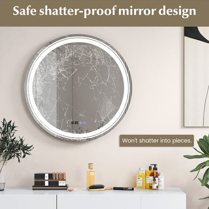 Anti-Fog Round Led Bathroom Mirror with 3 Color LED Lights-L