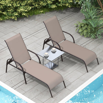 2 Pieces Outdoor Patio Lounge Chair Chaise Fabric with Adjustable Reclining Armrest-Black