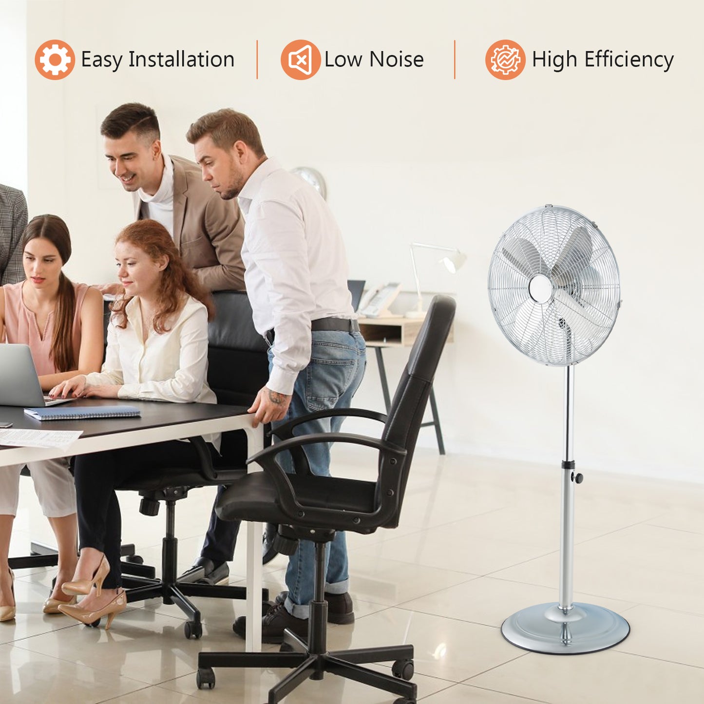 16 Inch Pedestal Standing Fan Oscillating Pedestal Fan with 3 Speeds and Adjustable Height-Black