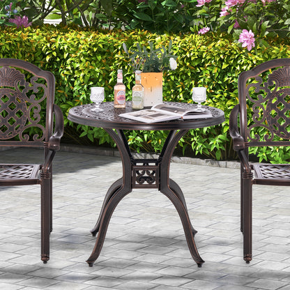 31.5" Cast Aluminum Table Patio Round Dining Table with Umbrella Hole-Copper