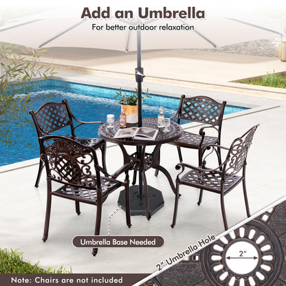 31.5" Cast Aluminum Table Patio Round Dining Table with Umbrella Hole-Copper