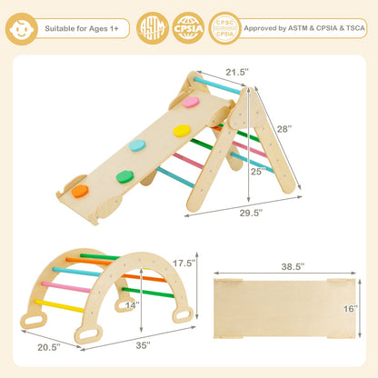 5-in-1 Wooden Kids Climber Toys with Triangle Arch Ramp-Multicolor