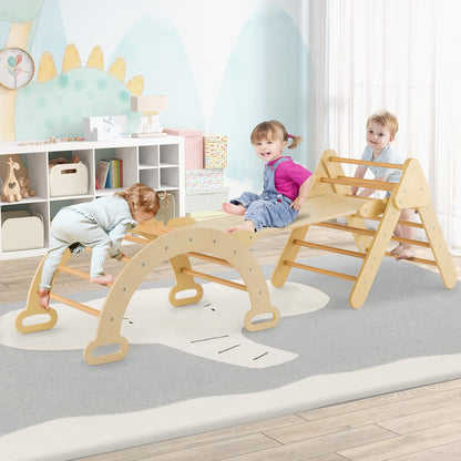 5-in-1 Wooden Kids Climber Toys with Triangle Arch Ramp-Multicolor