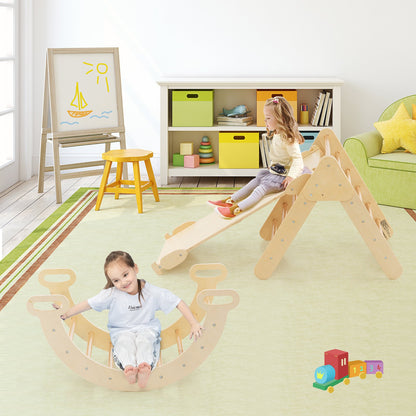 5-in-1 Wooden Kids Climber Toys with Triangle Arch Ramp-Multicolor