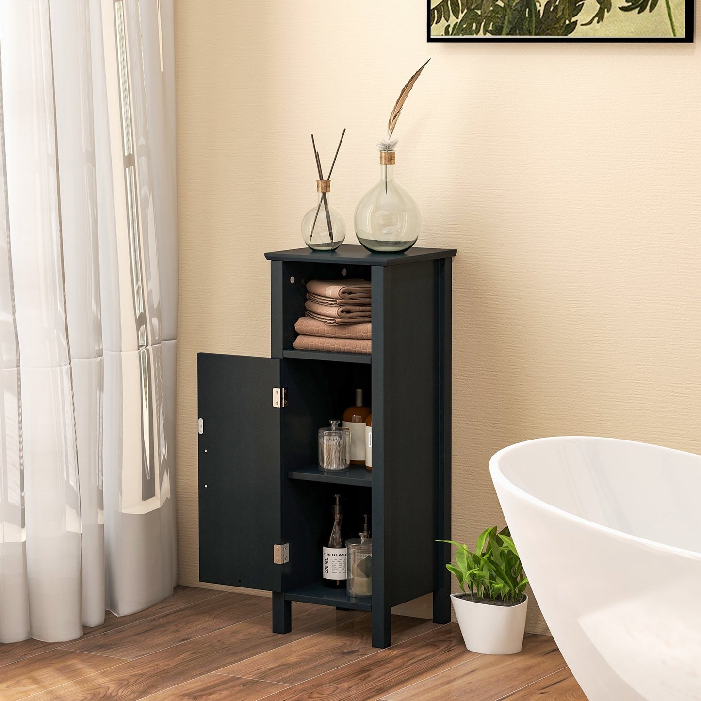 Bathroom Storage Organizer with 2-Tier Cabinet-Black