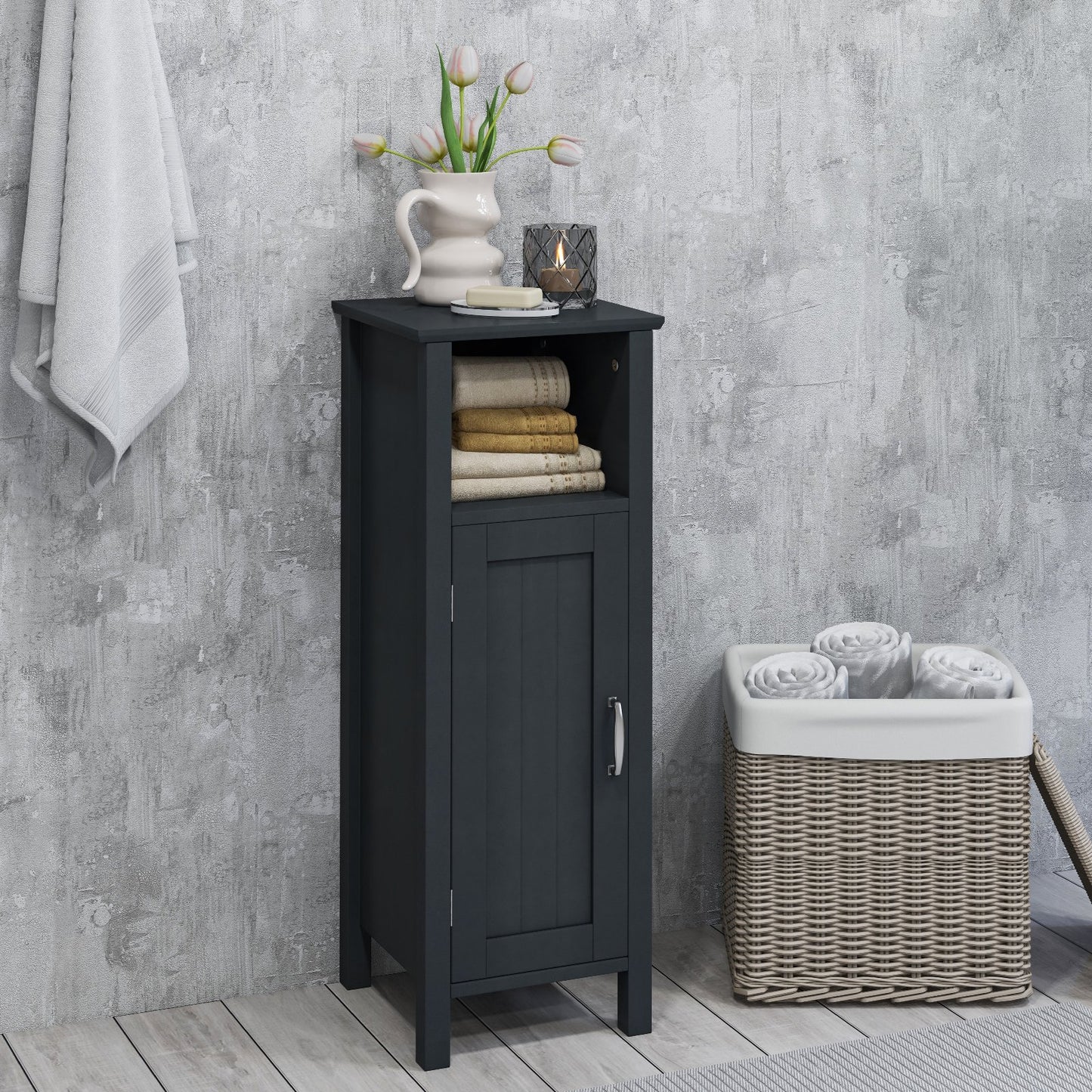 Bathroom Storage Organizer with 2-Tier Cabinet-Black