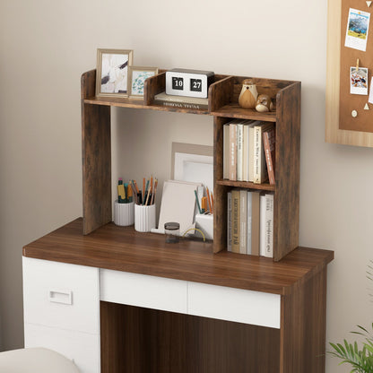 3-Tier Multipurpose Desk Bookshelf with 4 Shelves-Beige