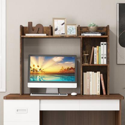3-Tier Multipurpose Desk Bookshelf with 4 Shelves-Beige