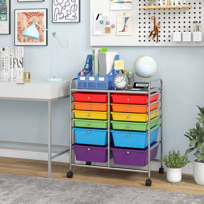 12-Drawer Rolling Storage Cart with Removable Drawers and Lockable Wheels-White