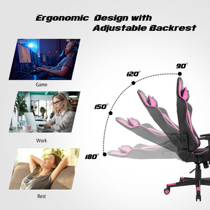 Massage Gaming Chair with Lumbar Support and Headrest-Pink