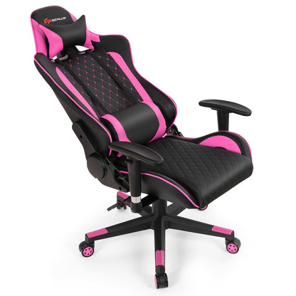Massage Gaming Chair with Lumbar Support and Headrest-Pink
