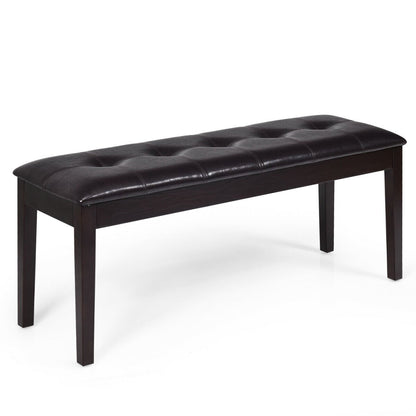 Upholstered Dining Room PU Bench Solid Wood Button Tufted-Brown