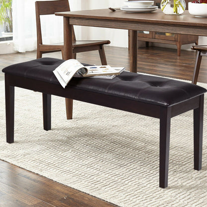 Upholstered Dining Room PU Bench Solid Wood Button Tufted-Brown