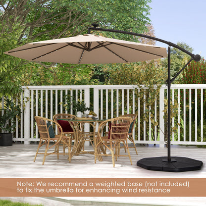 10 Feet Solar Offset Hanging Umbrella with 40 Lamp Beads and Solar Panel-Beige