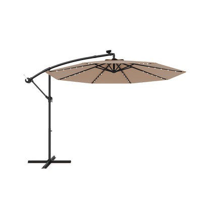 10 Feet Solar Offset Hanging Umbrella with 40 Lamp Beads and Solar Panel-Beige