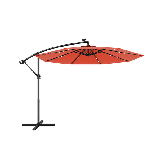 10 Feet Solar Offset Hanging Umbrella with 40 Lamp Beads and Solar Panel-Orange