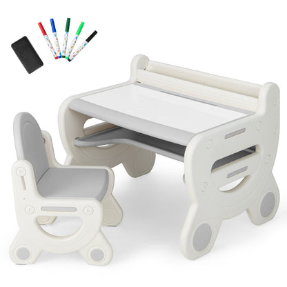Kids Drawing Table and Chair Set with Watercolor Pens and Blackboard Eraser-Blue