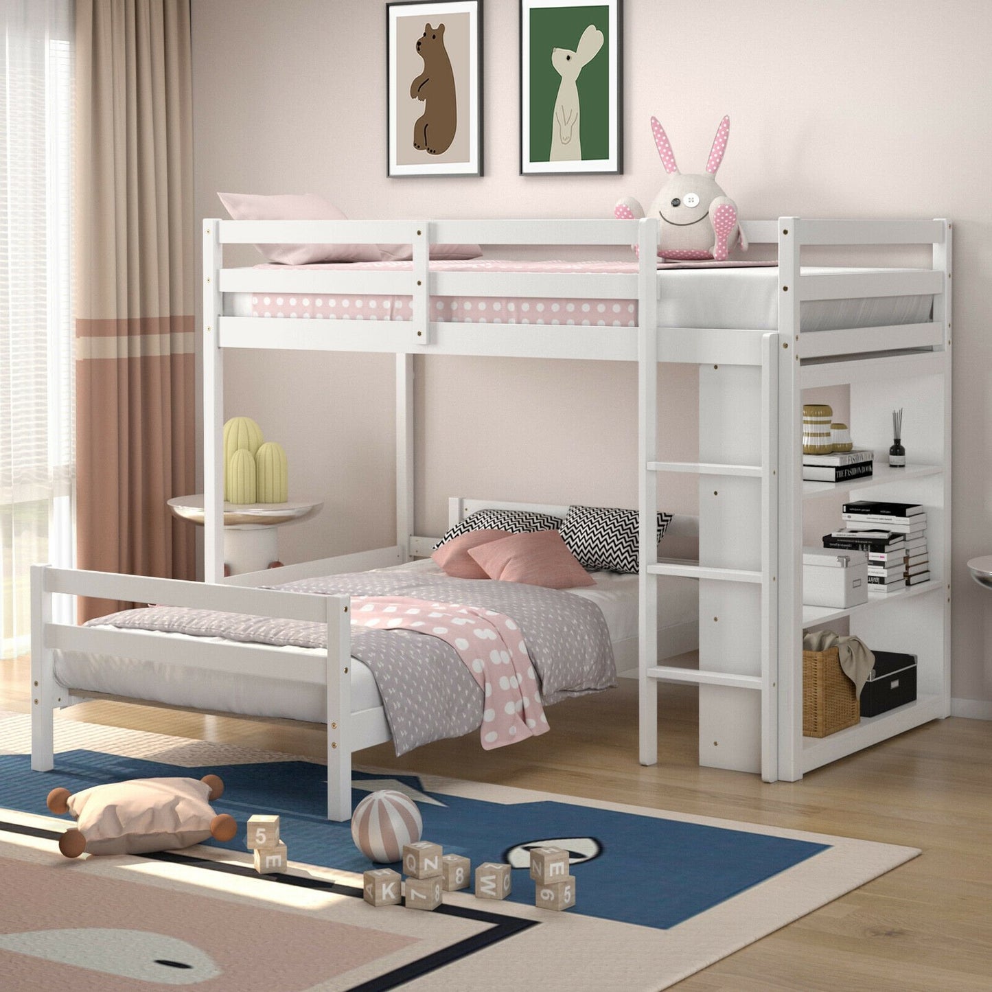 Twin Over Twin Loft Bunk Bed with Bookcase-Espresso