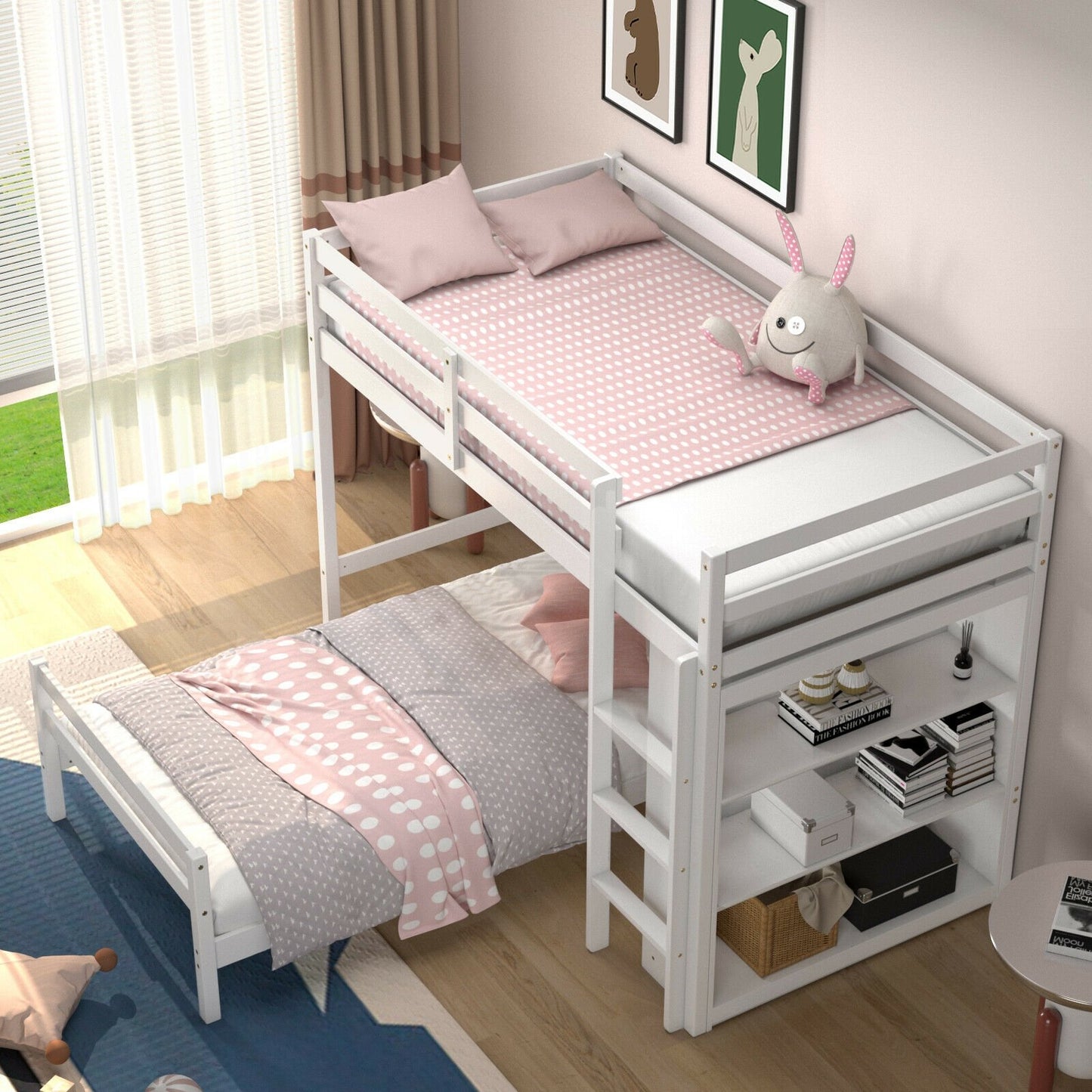 Twin Over Twin Loft Bunk Bed with Bookcase-Espresso