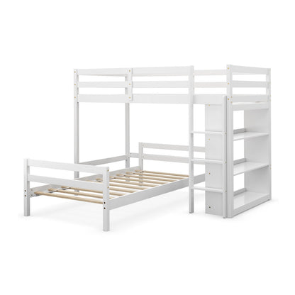 Twin Over Twin Loft Bunk Bed with Bookcase-Espresso