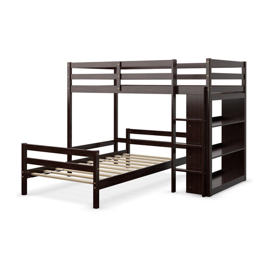 Twin Over Twin Loft Bunk Bed with Bookcase-Espresso