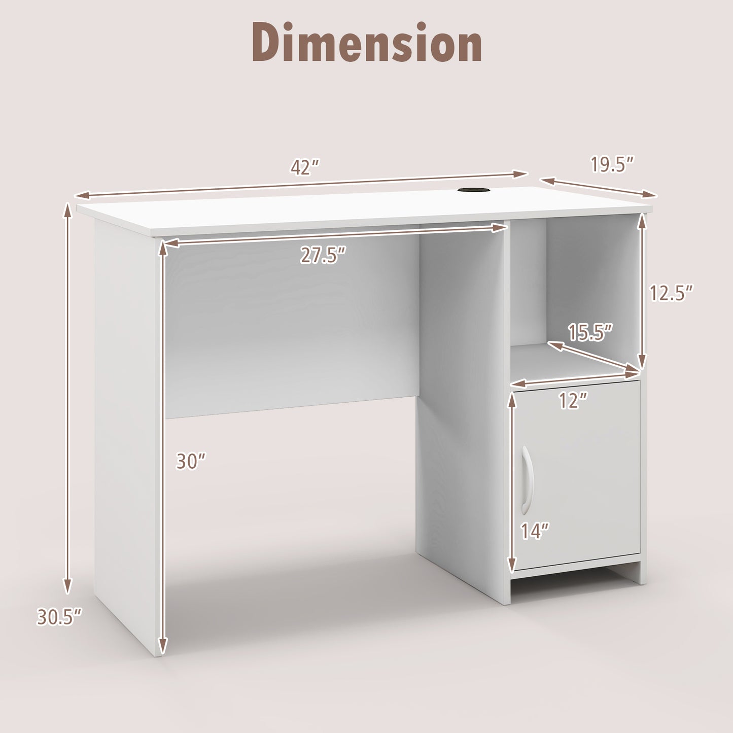 Modern Computer Desk with Cabinet-White