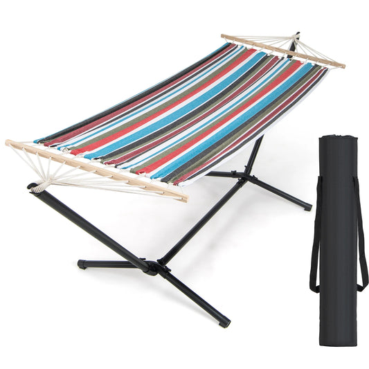 Colorful pet hammock with stand and carrying case, designed for cats, from Direct by Wilsons Home Store, ideal for cozy lounging.