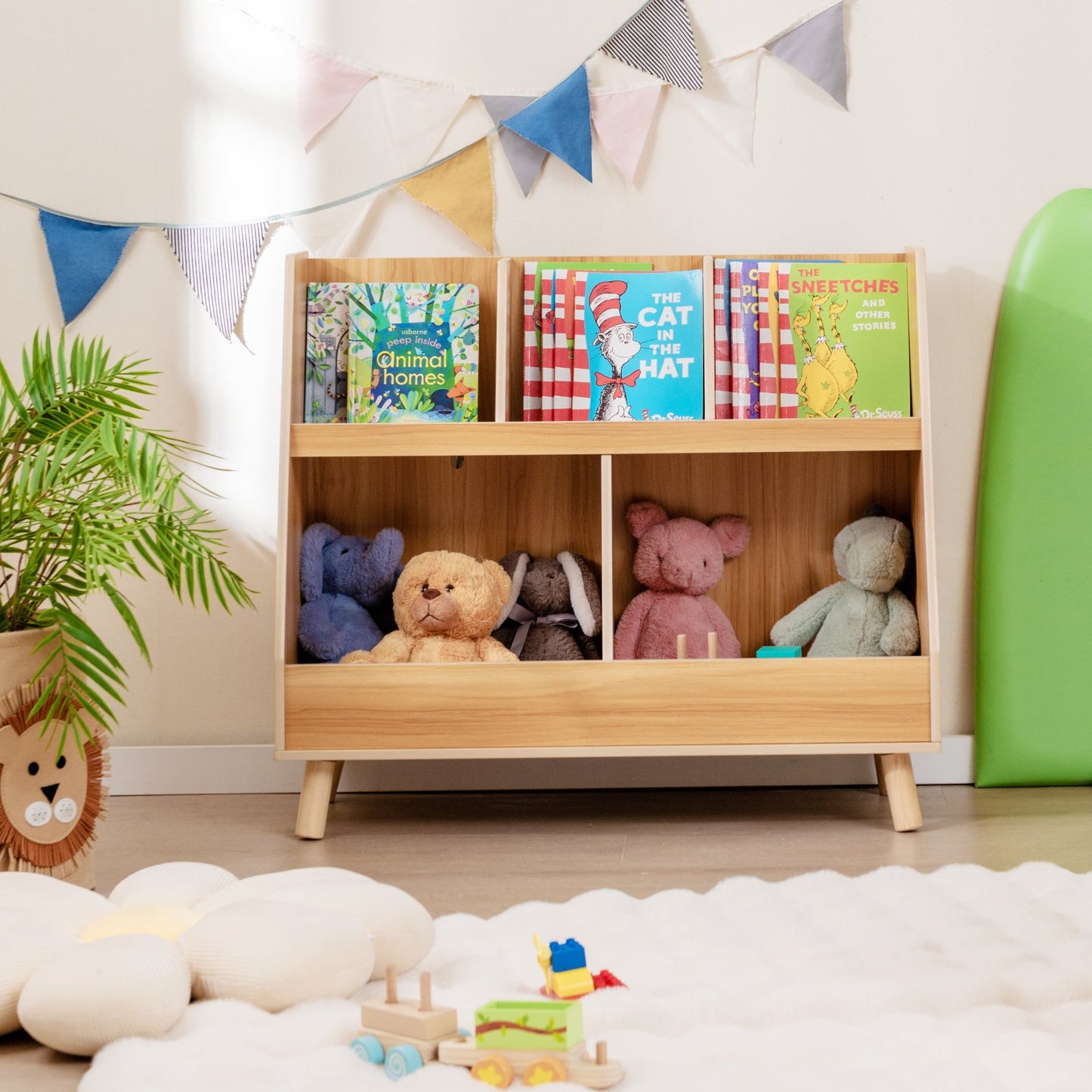 5-Cube Kids Bookshelf and Toy Organizer with Anti-Tipping Kits-Natural