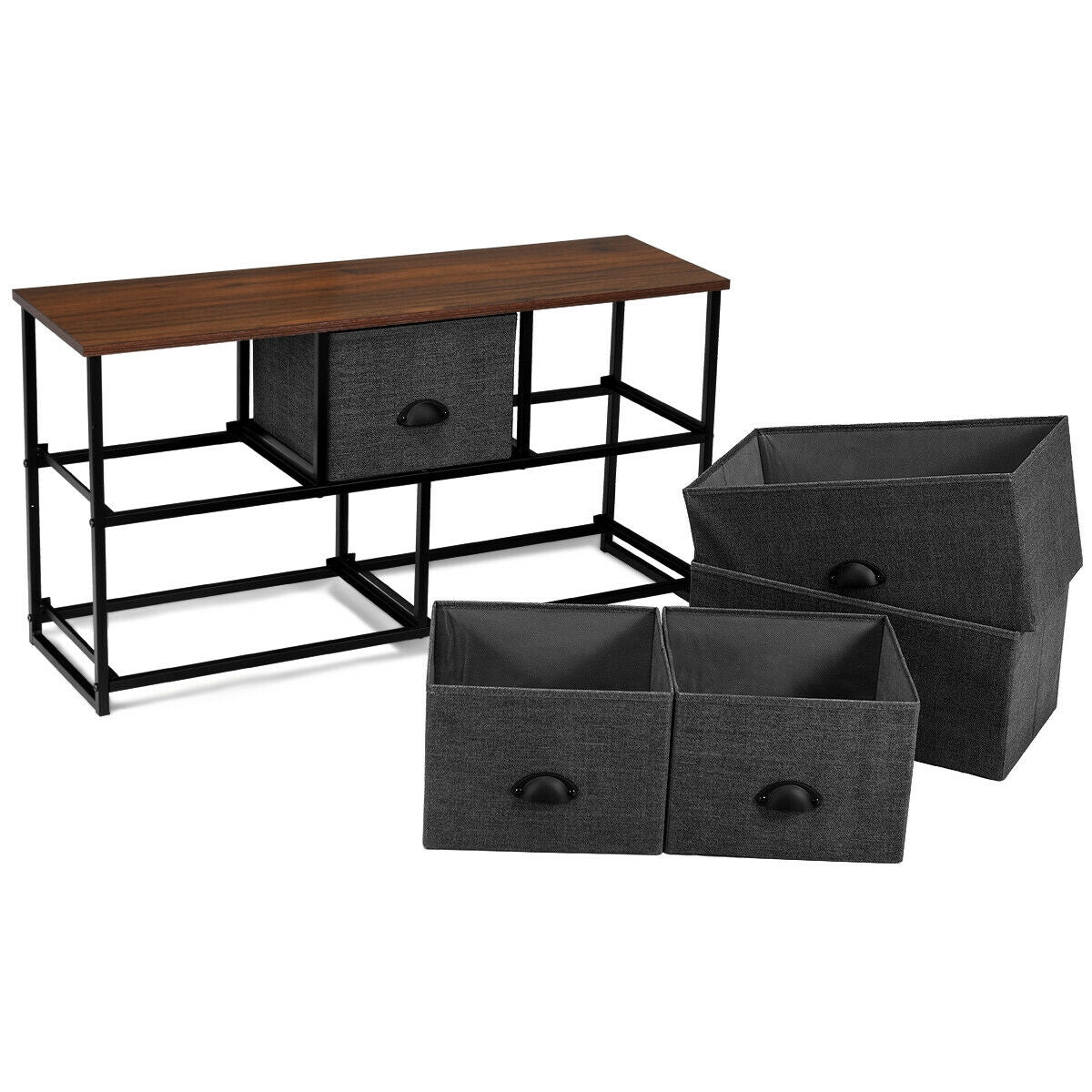 Wood Dresser Storage Unit Side Table Display Organizer-Gray