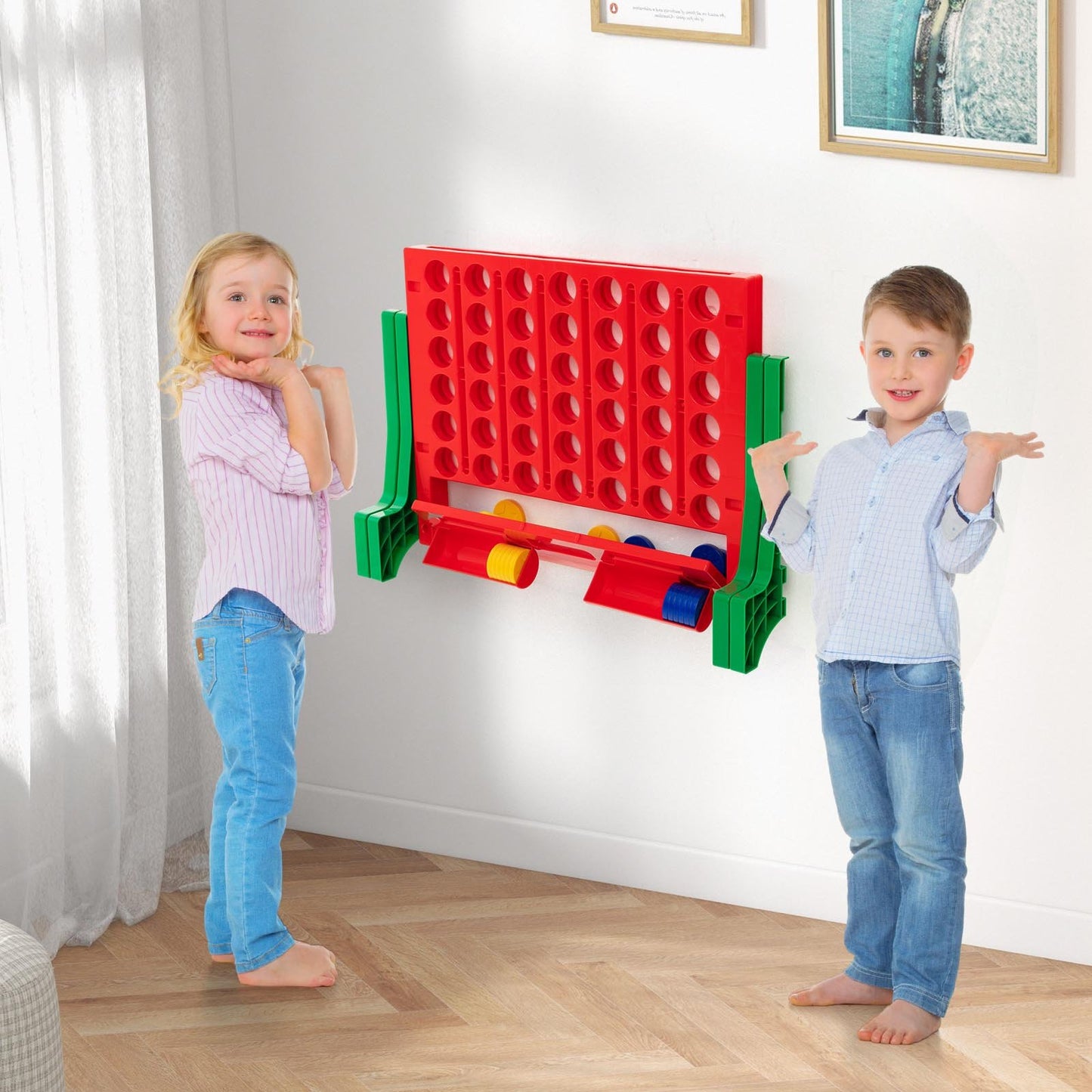 Jumbo 4-to-Score Connect Game Set with Carrying Bag and 42 Coins-Blue