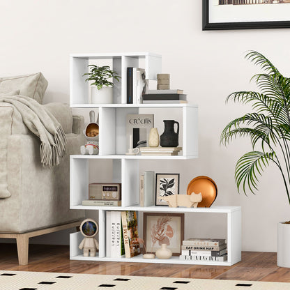 5-Tier S-Shaped Bookshelf Geometric Z-Shelf Bookcase with Open Cubes-Black