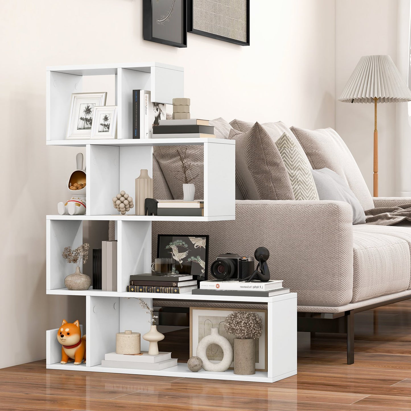 5-Tier S-Shaped Bookshelf Geometric Z-Shelf Bookcase with Open Cubes-Black