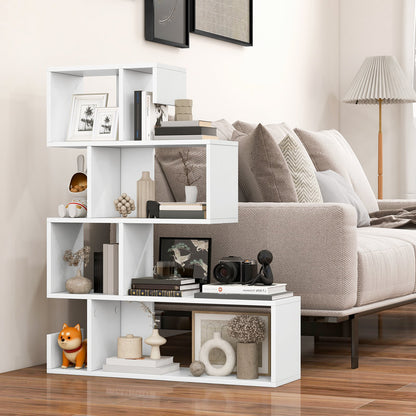 5-Tier S-Shaped Bookshelf Geometric Z-Shelf Bookcase with Open Cubes-Black