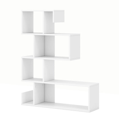 5-Tier S-Shaped Bookshelf Geometric Z-Shelf Bookcase with Open Cubes-White