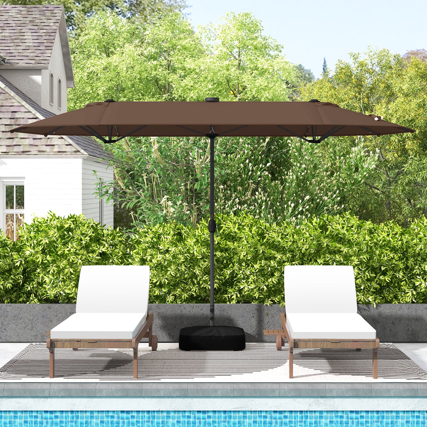 13FT Double-sided Patio Umbrella with Solar Lights for Garden Pool Backyard-Coffee
