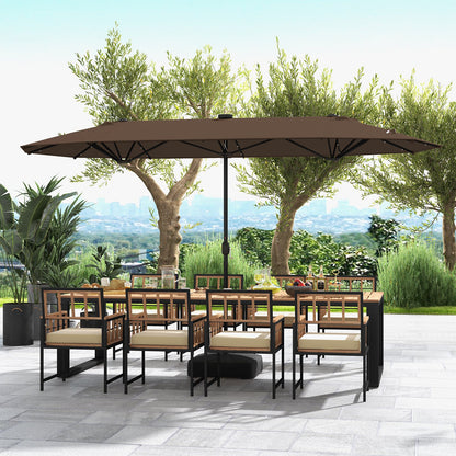 13FT Double-sided Patio Umbrella with Solar Lights for Garden Pool Backyard-Beige