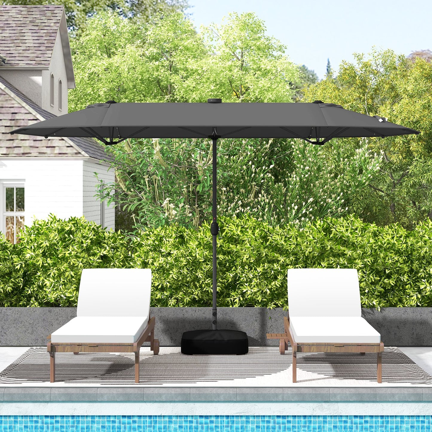 13FT Double-sided Patio Umbrella with Solar Lights for Garden Pool Backyard-Gray