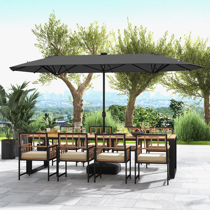 13FT Double-sided Patio Umbrella with Solar Lights for Garden Pool Backyard-Beige