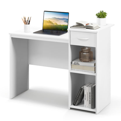 Computer Desk with Drawer Modern Laptop PC Desk with Adjustable Shelf and Cable Hole-White