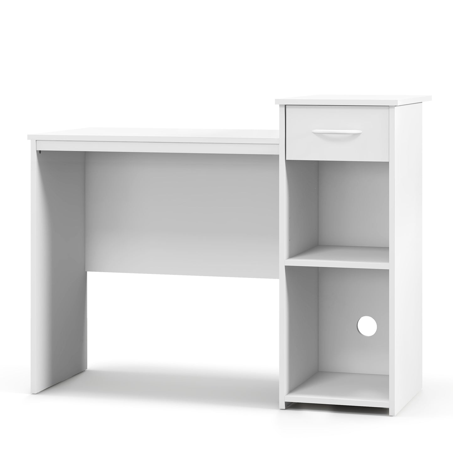 Computer Desk with Drawer Modern Laptop PC Desk with Adjustable Shelf and Cable Hole-White