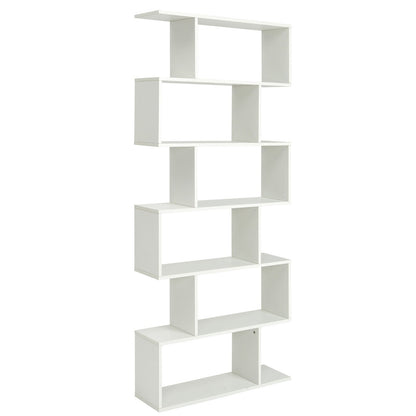 6 Tier S-Shaped Bookshelf Storage Display Bookcase Decor Z-Shelf-Black