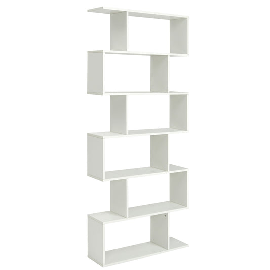 6 Tier S-Shaped Bookshelf Storage Display Bookcase Decor Z-Shelf-White
